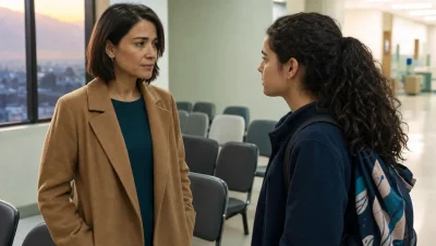 Laura y Vera se miran con cautela en una sala de espera de hospital
